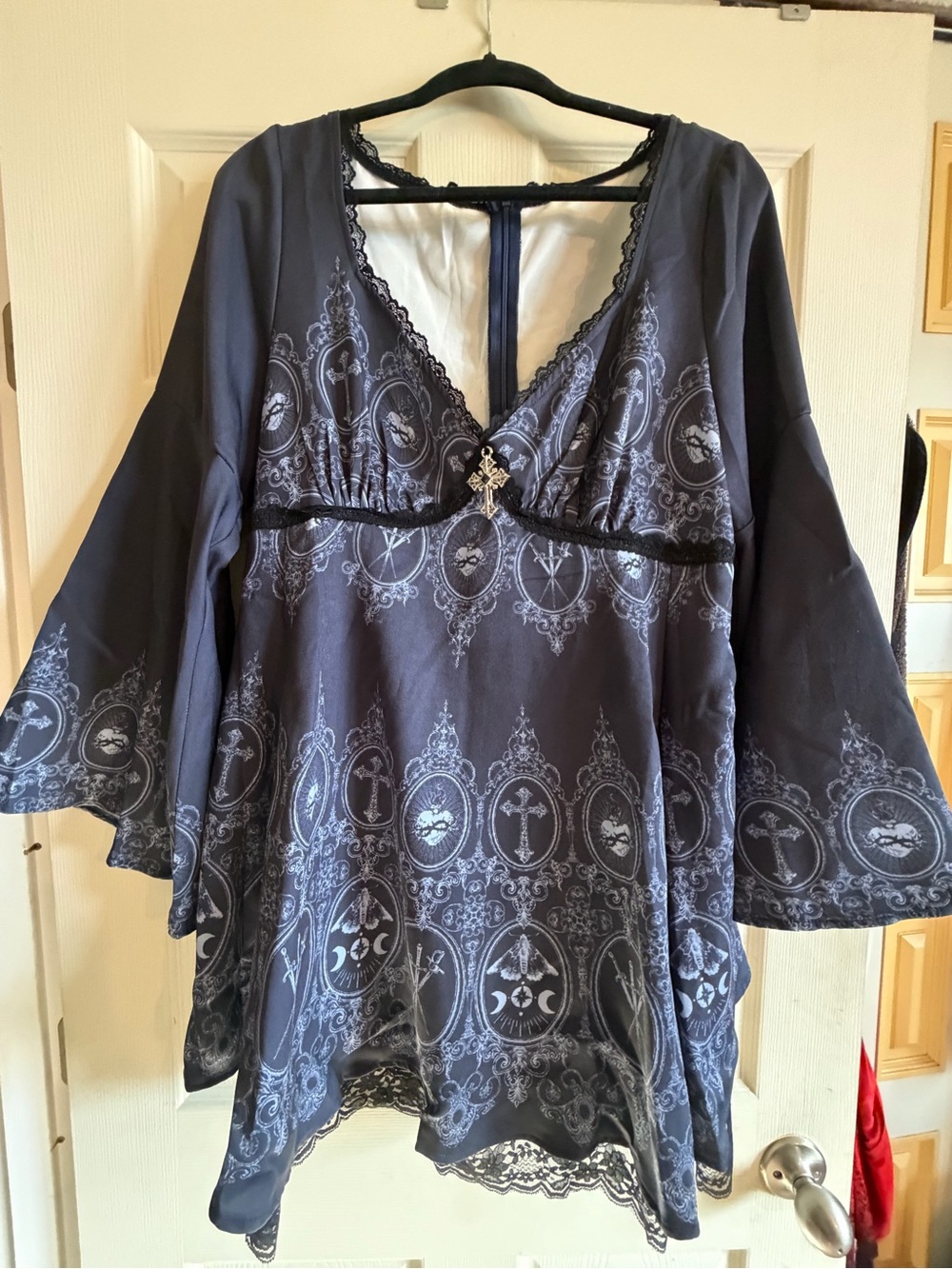 ROMWE Navy Blue Gothic Lace Long Sleeve Dress